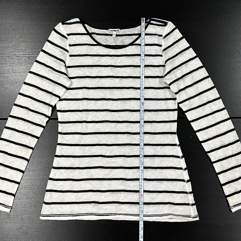 Express White Lace Striped Long Sleeve Top - L - Picture 9 of 10